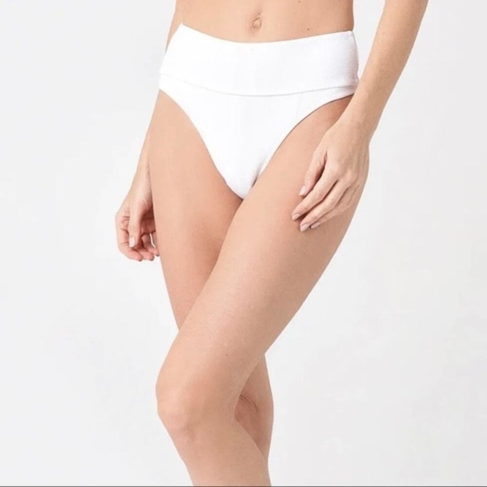 Bound by Bond Eye The Carey White Brief Foldover High Waist Bikini Swim Bottoms
